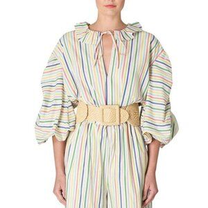 $1090 NEW Carolina Herrera Multicolor Neck Ruffle Shirred Elbow Puff Sleeve Top